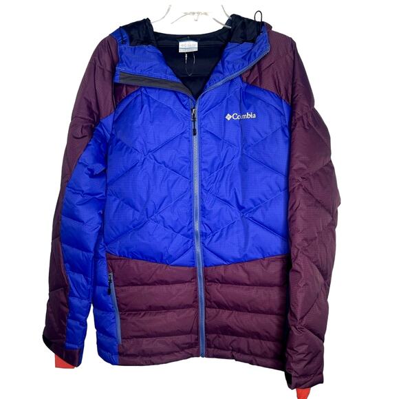 NEW! Columbia Mens M Labyrinth Loop Hooded Puffer Jacket Snowboard Coat Blue - Picture 1 of 9